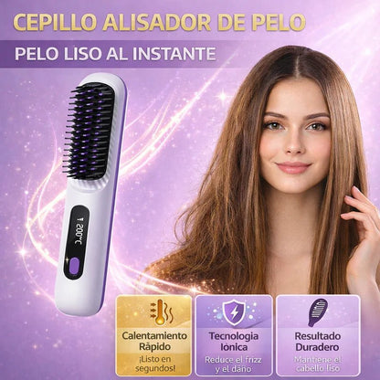 Cepillo alisador de pelo inalámbrico con iones negativos y cable USB - MERKATODOSV
