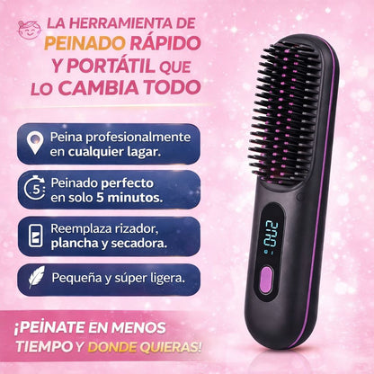 Cepillo alisador de pelo inalámbrico con iones negativos y cable USB - MERKATODOSV